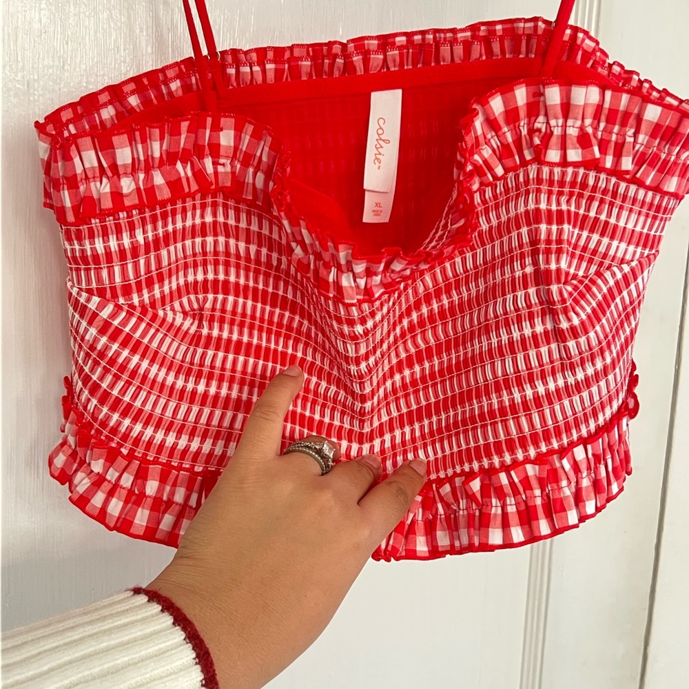 Red and White Gingham Crop Top Bralette